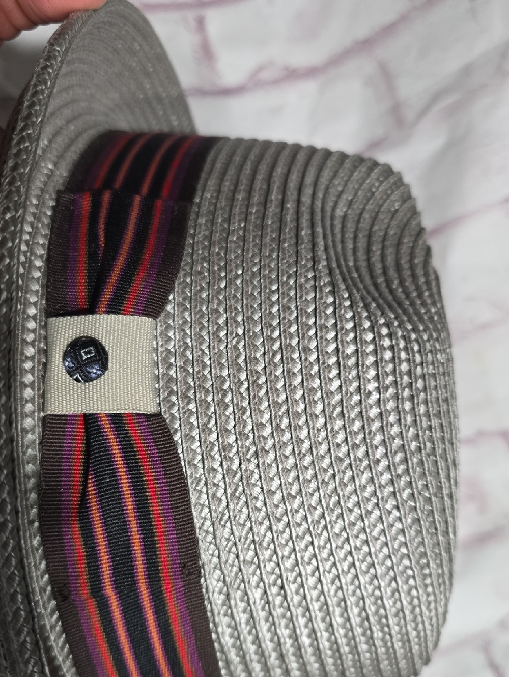 Silver Men’s Straw Fedora with Burgundy Accent - Picture 7 of 7